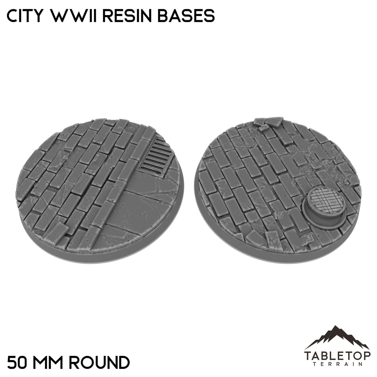 Tabletop Terrain Bases 50 mm / Single City WWII Resin Bases