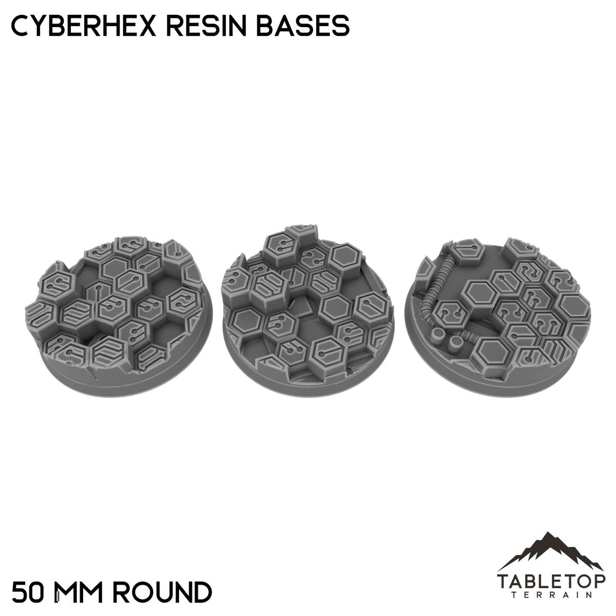 Tabletop Terrain Bases 50 mm / Single Cyberhex Resin Bases