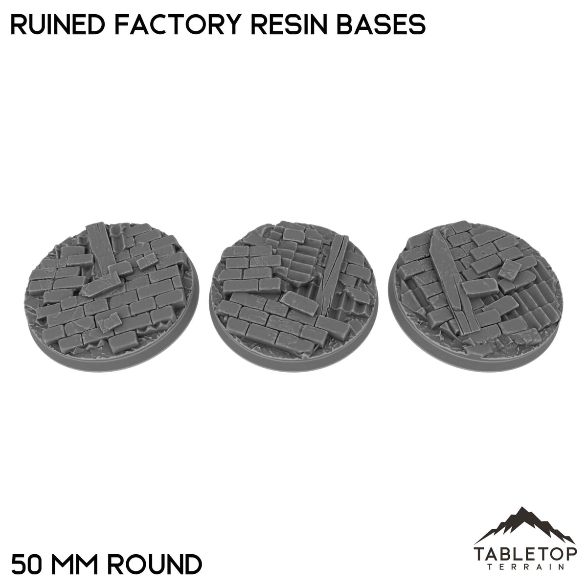 Tabletop Terrain Bases 50 mm / Single Ruined Factory Resin Bases