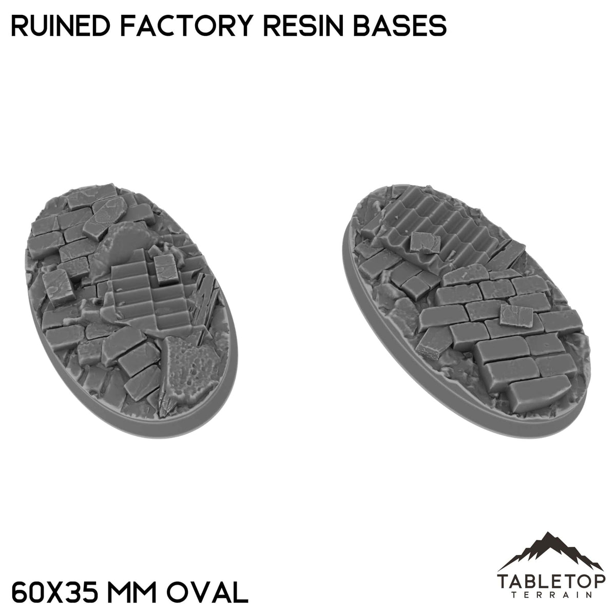 Tabletop Terrain Bases 60×35 mm oval / Single Ruined Factory Resin Bases