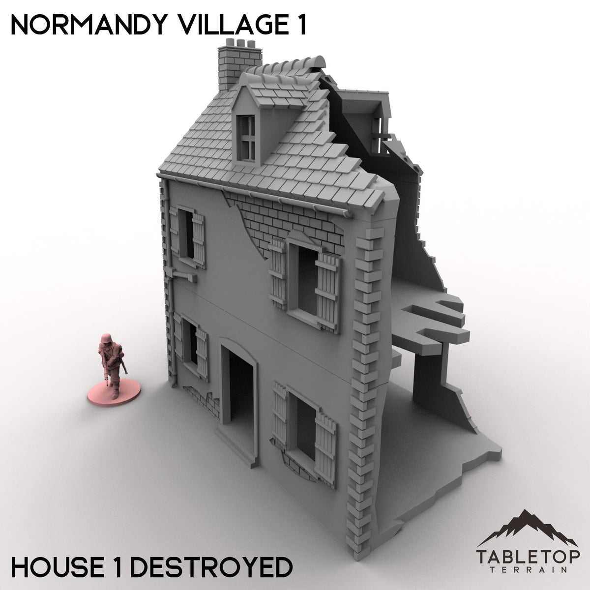 Tabletop Terrain Building 32mm / House 1 Destroyed Normandy Village 1