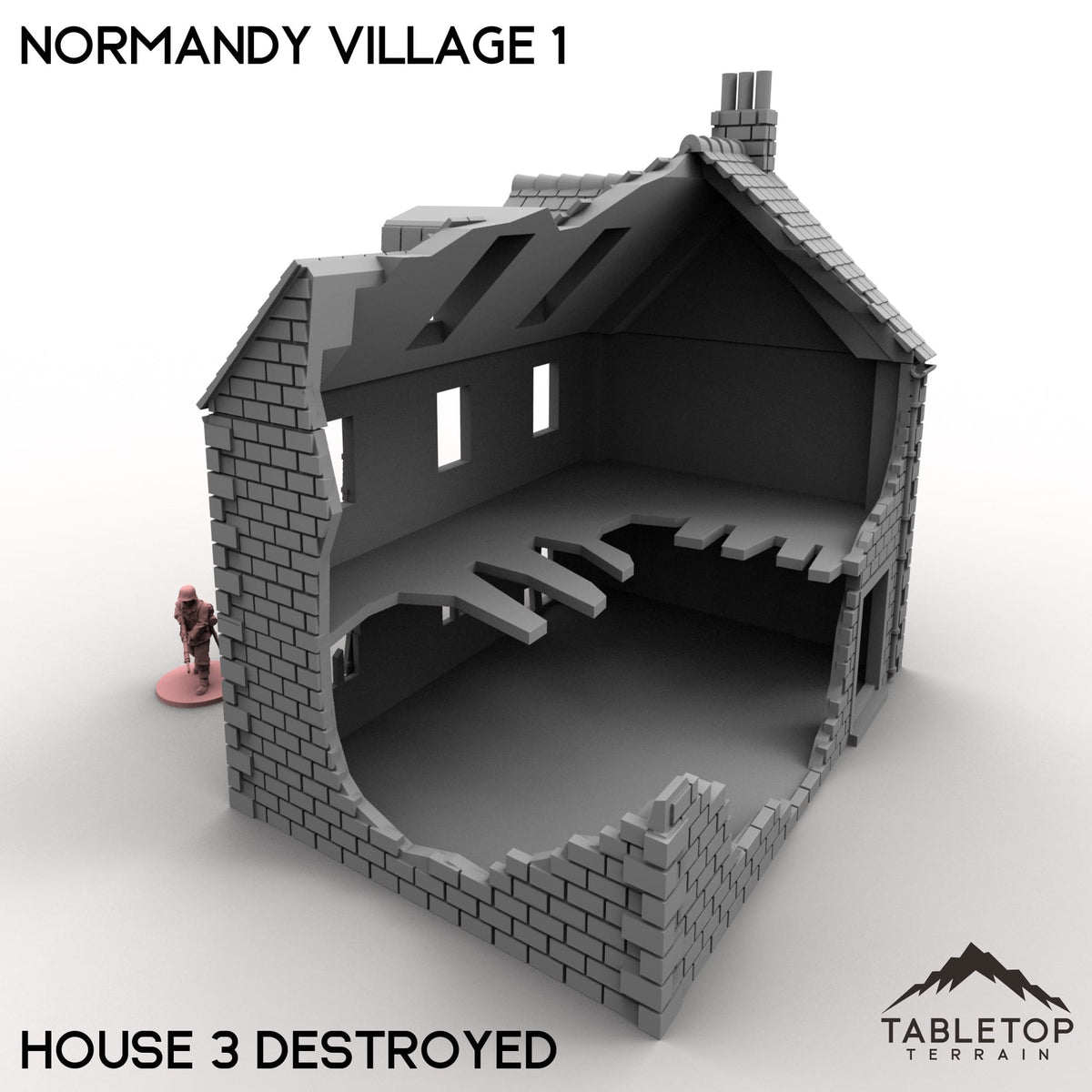 Tabletop Terrain Building 32mm / House 3 Destroyed Normandy Village 1