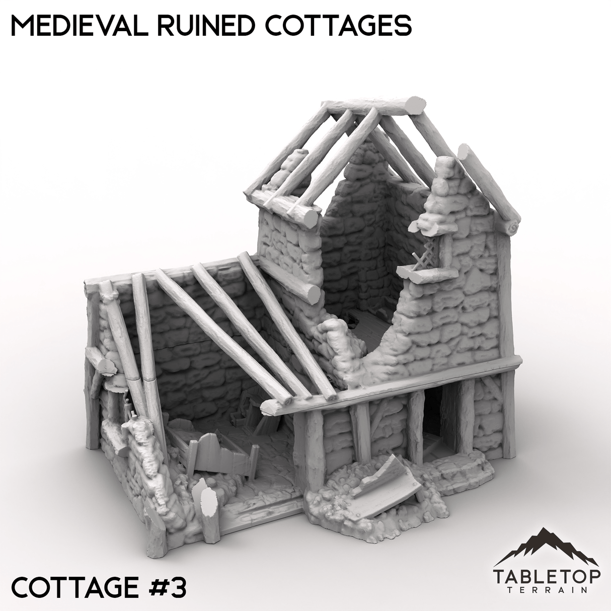 Tabletop Terrain Building Cottage 3 / 32mm Medieval Ruined Cottages