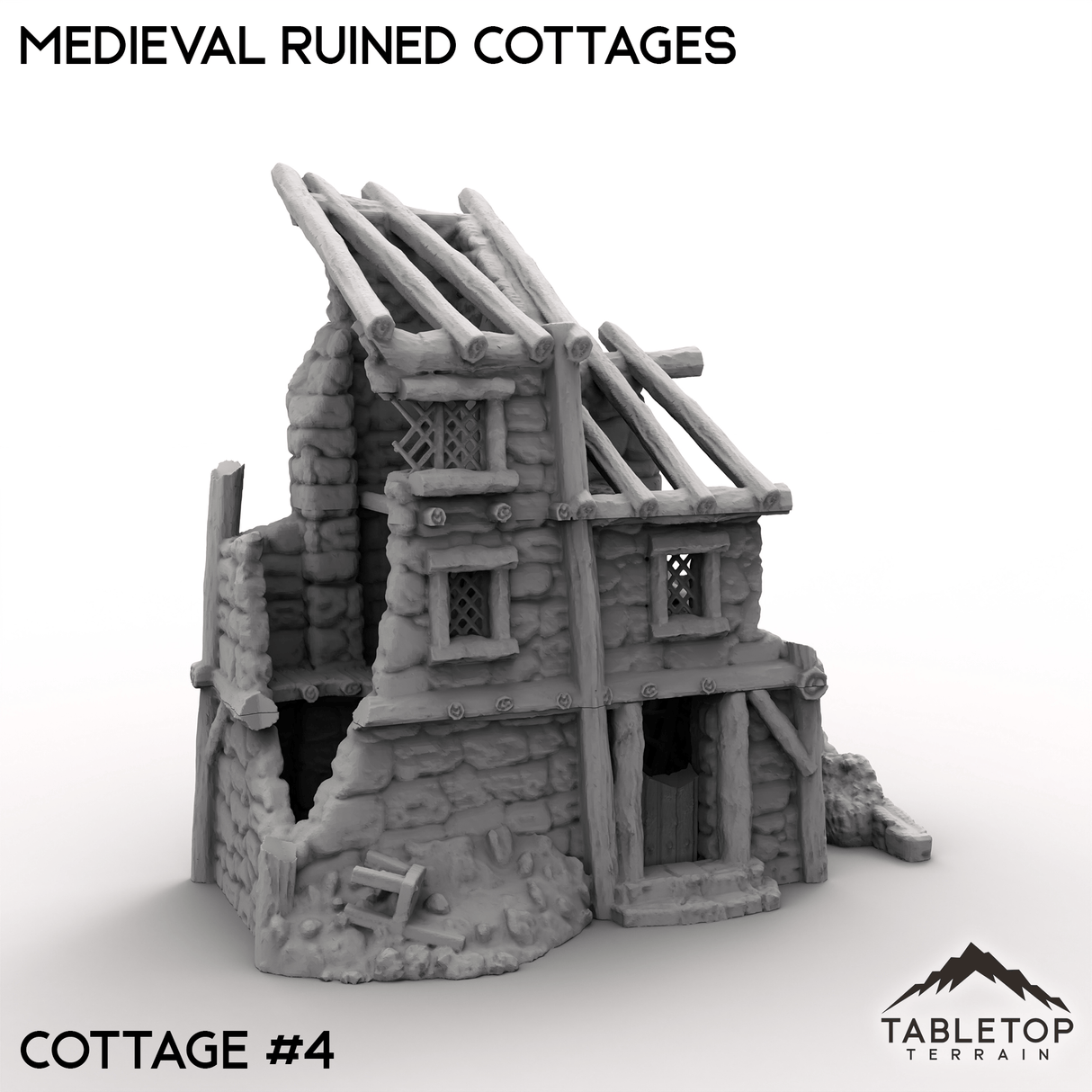 Tabletop Terrain Building Cottage 4 / 32mm Medieval Ruined Cottages