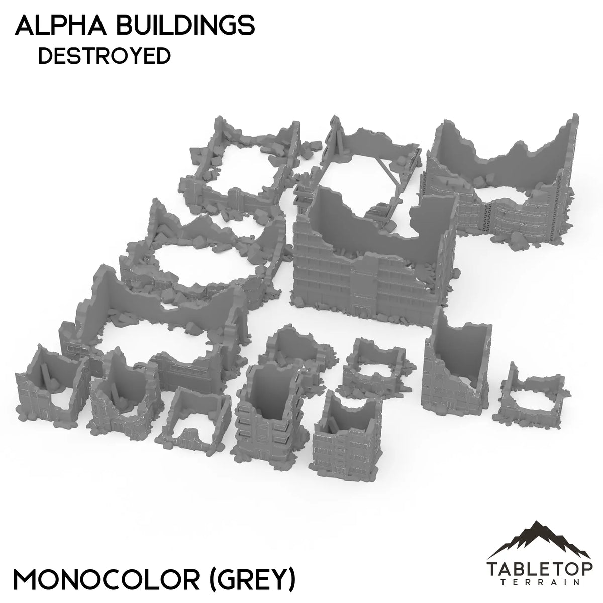 Tabletop Terrain Building Destroyed / Without Hexes / Monocolor (Grey) Mecha City Alpha Buildings