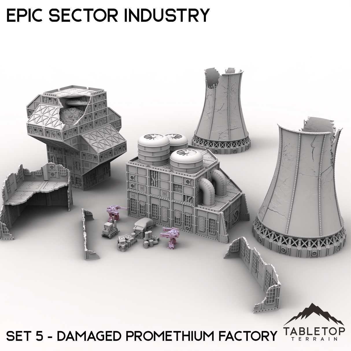 Tabletop Terrain Building Epic Sector Industry - Set 5 - Damaged Promethium Factory