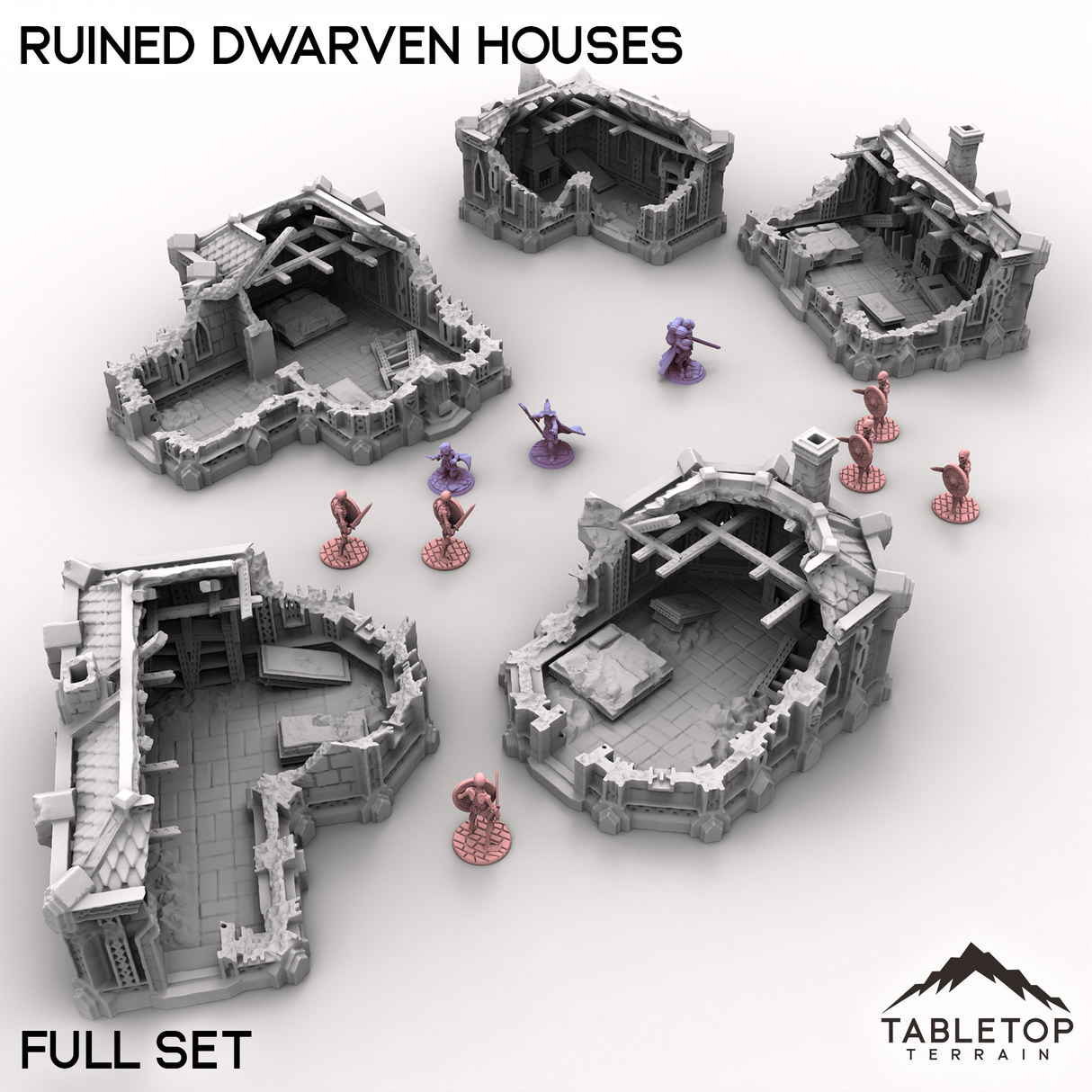 Tabletop Terrain Building Full Set / 32mm Ruined Dwarven Houses