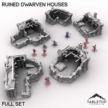 Tabletop Terrain Building Full Set / 32mm Ruined Dwarven Houses