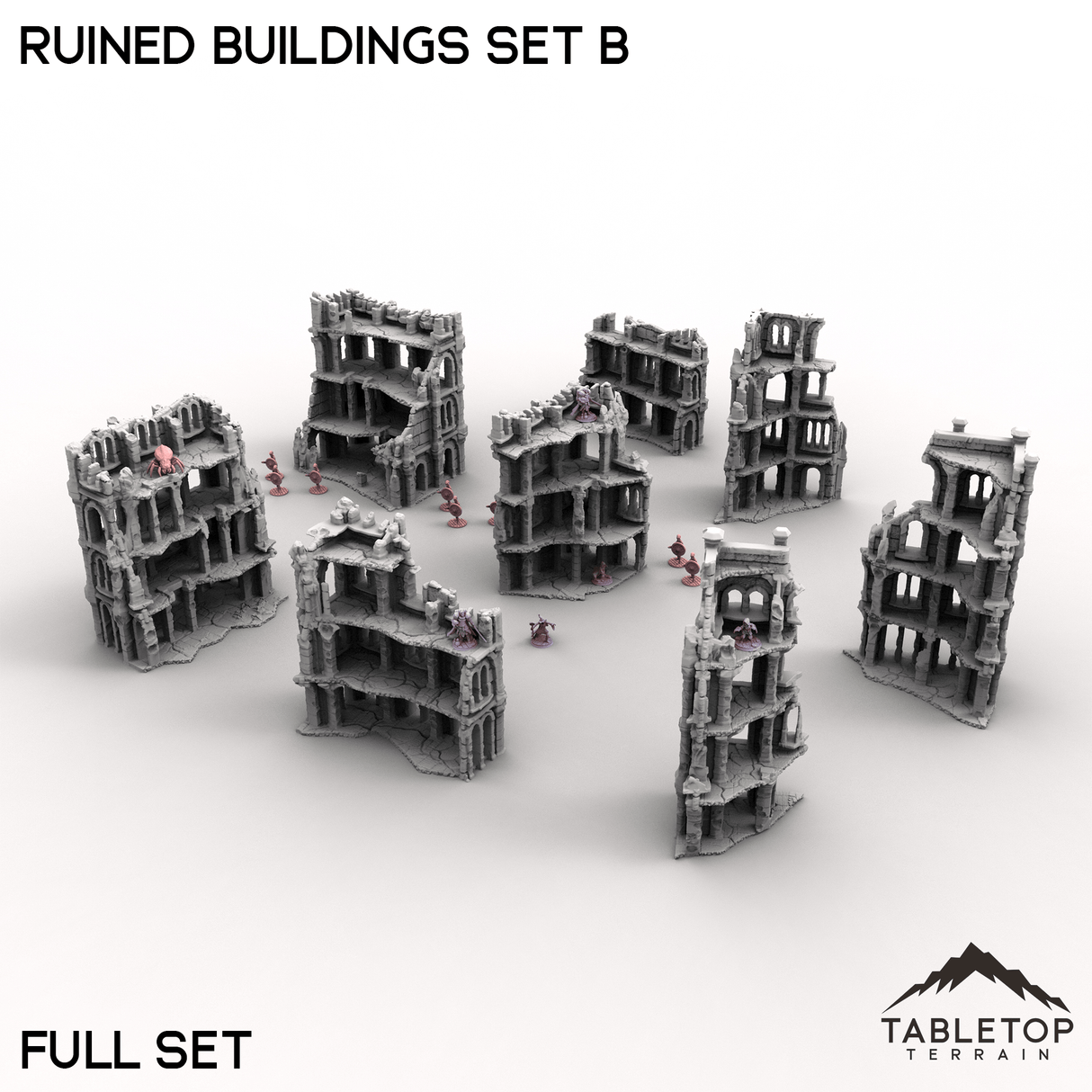 Tabletop Terrain Building Full Set B (Building 9-16) / 32mm Ruined Buildings Set B