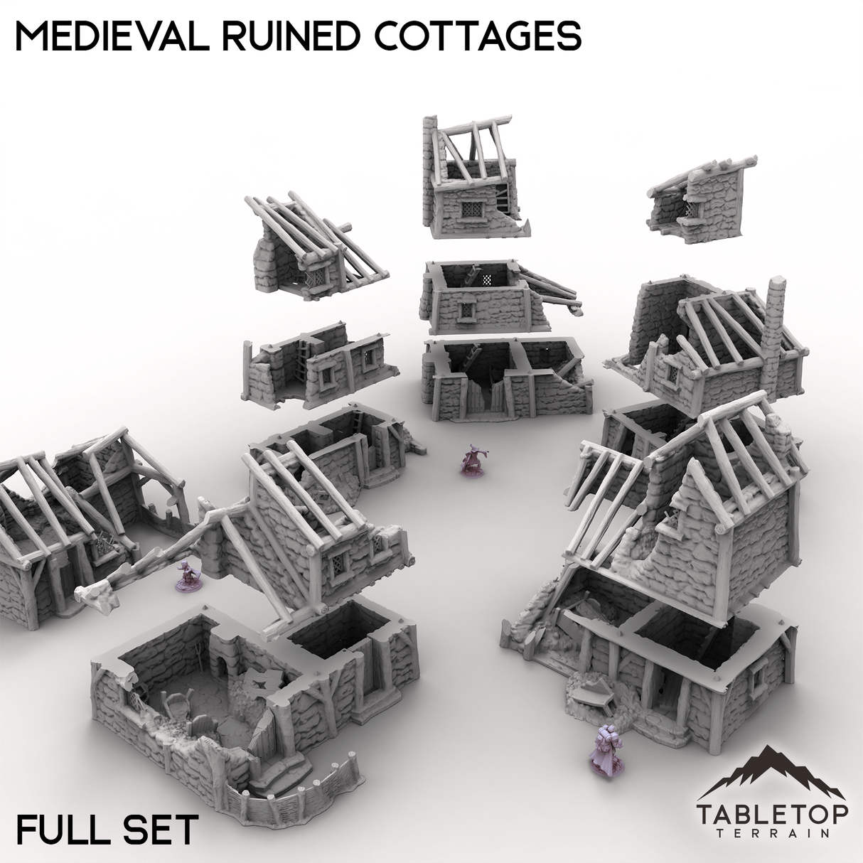 Tabletop Terrain Building Medieval Ruined Cottages