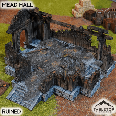 Tabletop Terrain Building Ruined / 32mm Mead Hall - Kingdom of Saxonia