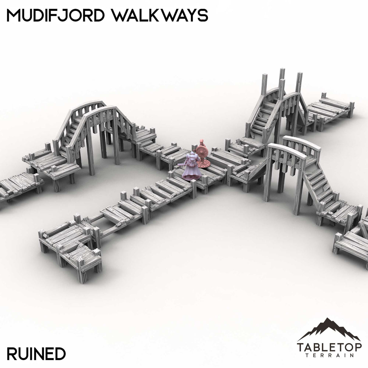 Tabletop Terrain Building Ruined / 32mm Mudifjord Walkways