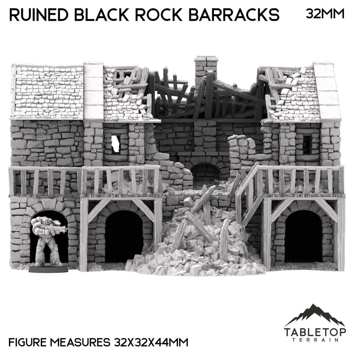 Tabletop Terrain Building Ruined Black Rock Barracks - Country & King - Fantasy Historical Ruins