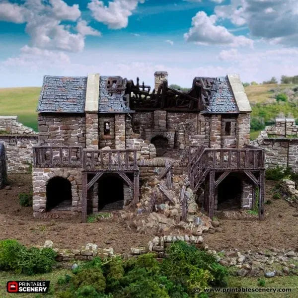 Tabletop Terrain Building Ruined Black Rock Barracks - Country & King - Fantasy Historical Ruins