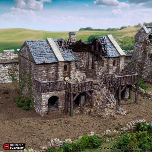 Tabletop Terrain Building Ruined Black Rock Barracks - Country & King - Fantasy Historical Ruins