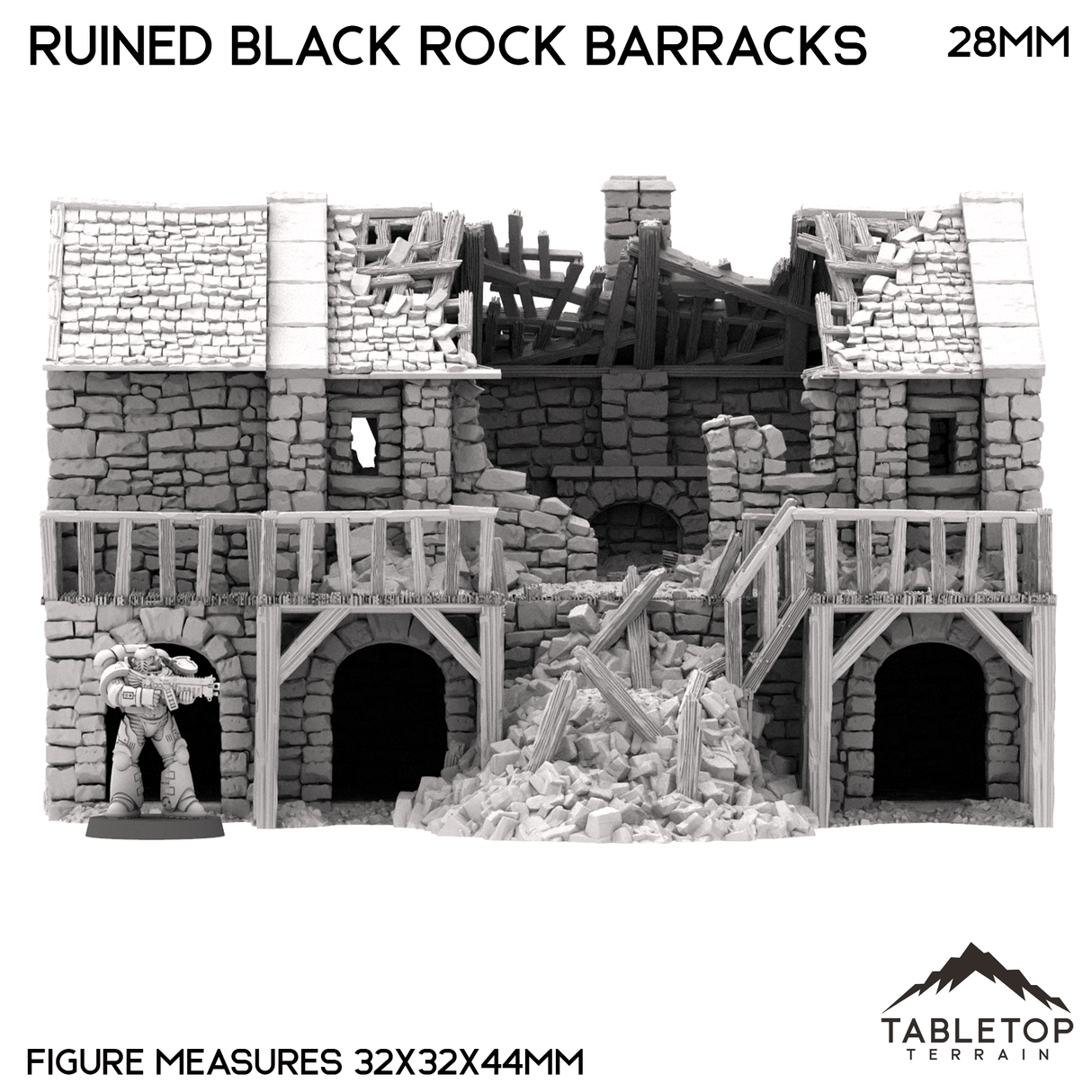 Tabletop Terrain Building Ruined Black Rock Barracks - Country & King - Fantasy Historical Ruins
