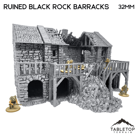 Tabletop Terrain Building Ruined Black Rock Barracks - Country & King - Fantasy Historical Ruins