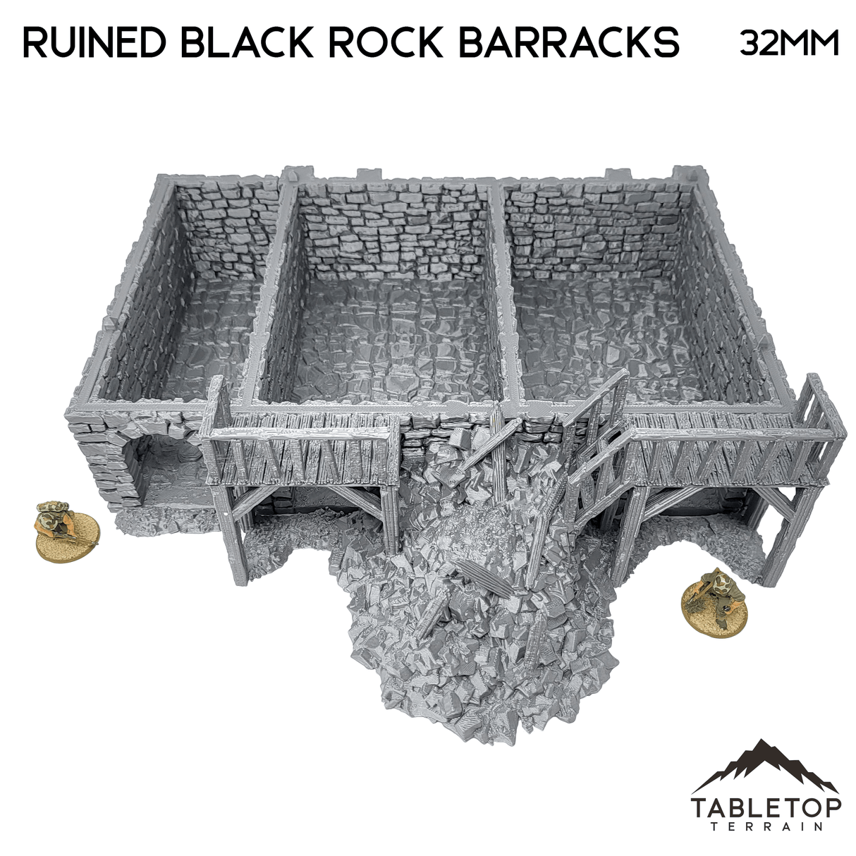 Tabletop Terrain Building Ruined Black Rock Barracks - Country & King - Fantasy Historical Ruins