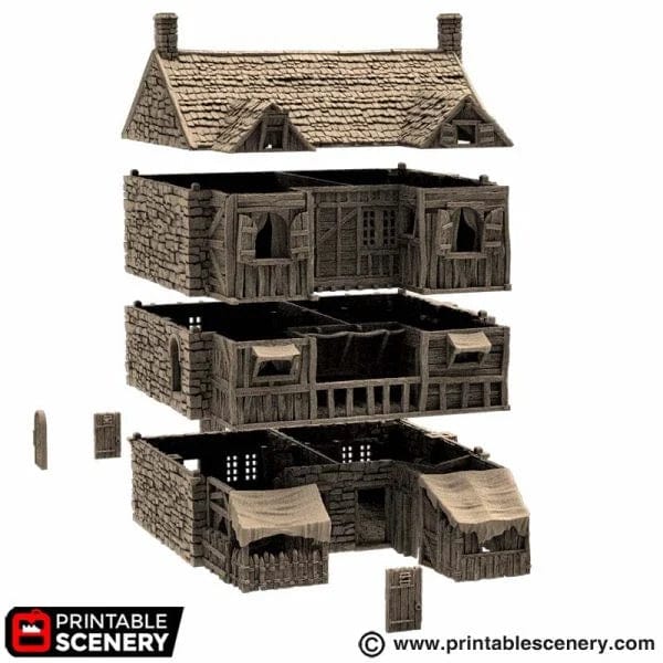 Tabletop Terrain Building Slums of Flea Bottom - Country & King - Fantasy Historical Building