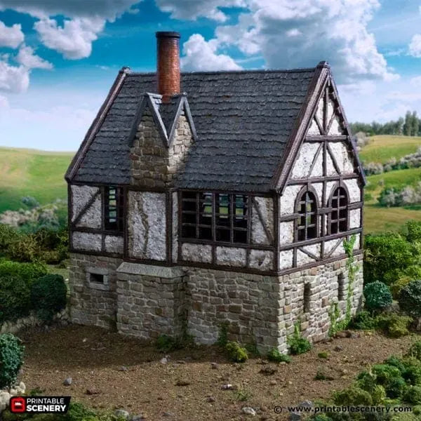 Tabletop Terrain Building Wattle and Daub Stone Manor - Country & King - Fantasy Historical Building