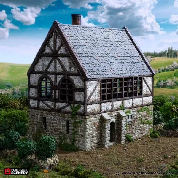 Tabletop Terrain Building Wattle and Daub Stone Manor - Country & King - Fantasy Historical Building