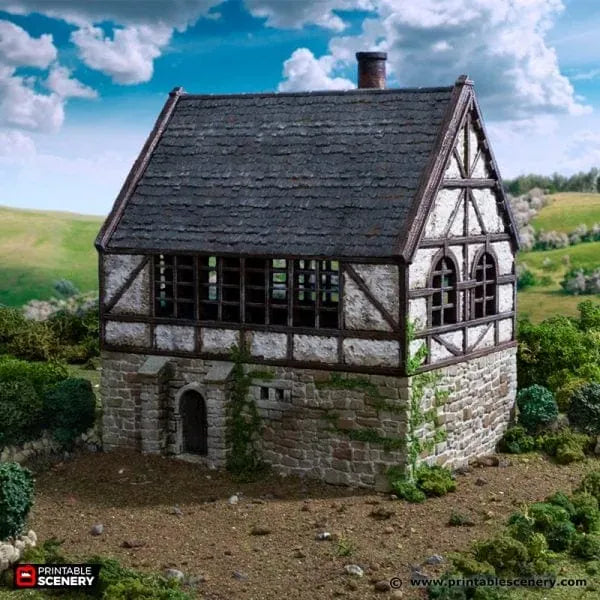 Tabletop Terrain Building Wattle and Daub Stone Manor - Country & King - Fantasy Historical Building