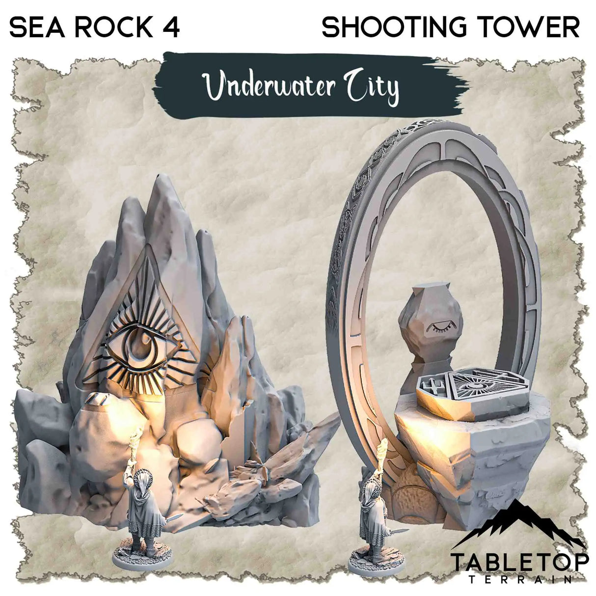 Tabletop Terrain Dungeon Terrain 32mm / Gate + Shooting Tower Underwater City - Thematic Dungeon Terrain