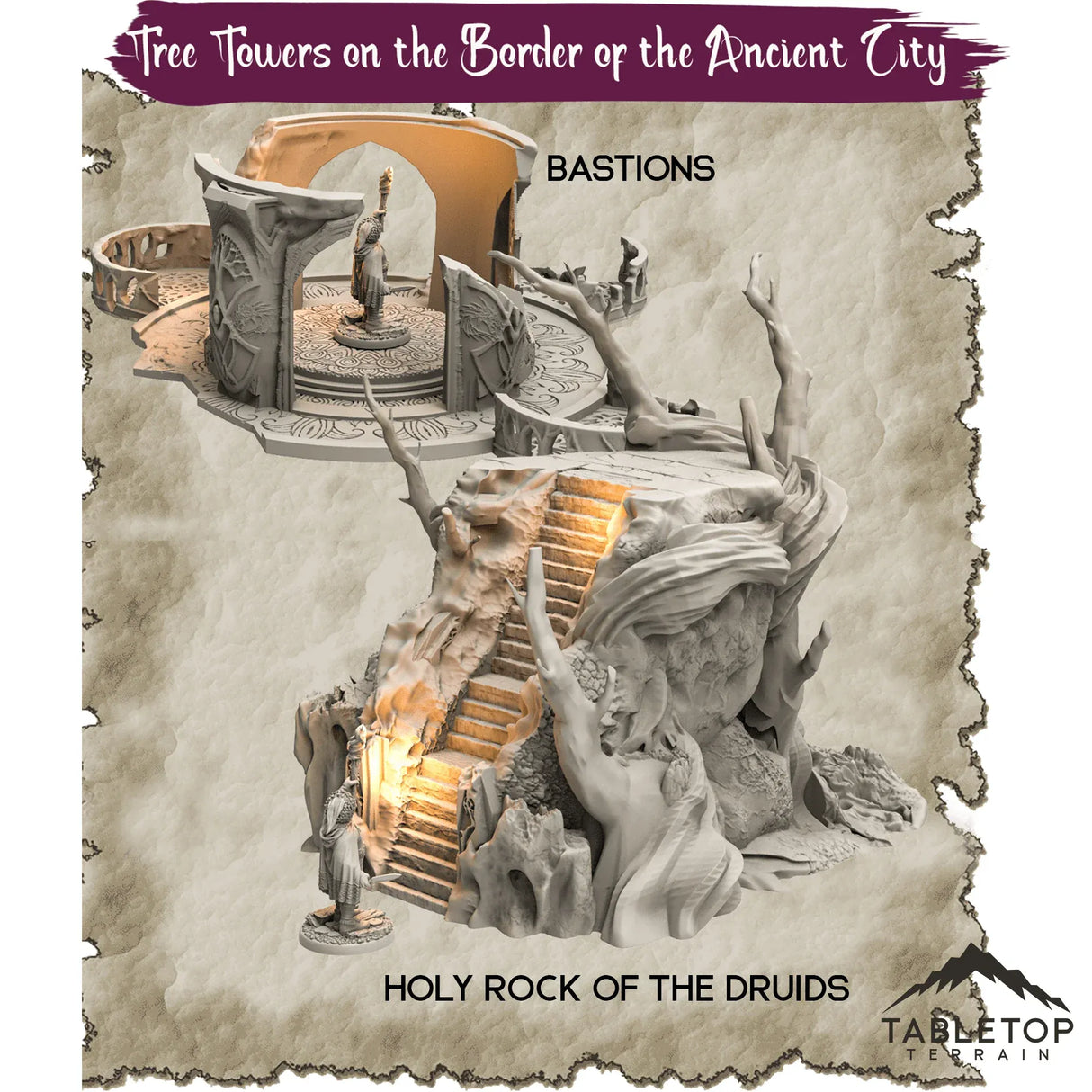 Tabletop Terrain Dungeon Terrain 32mm / Holy Rock of the Druids Tree Towers on the Border of the Ancient City - Thematic Dungeon Terrain