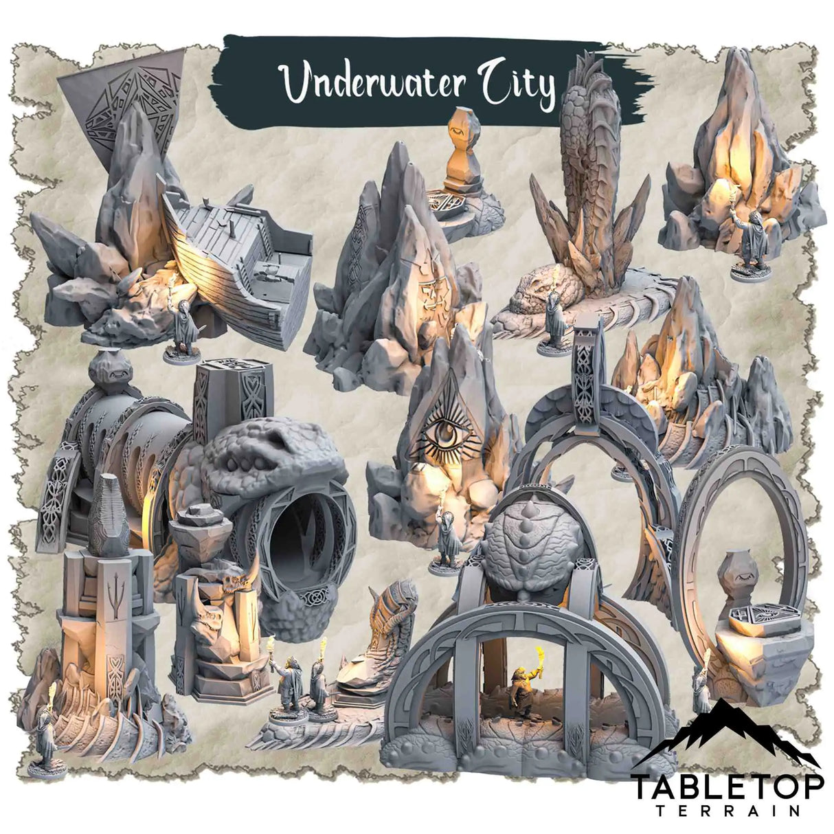 Tabletop Terrain Dungeon Terrain 32mm / Underwater City full set Underwater City - Thematic Dungeon Terrain