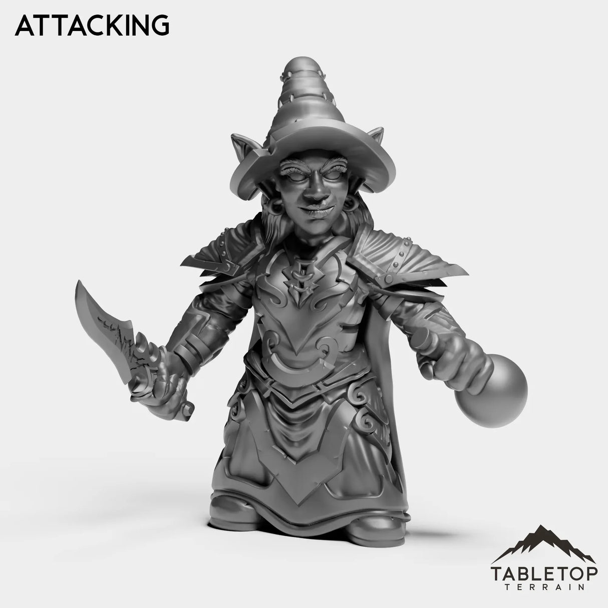 Tabletop Terrain Miniature Attacking Goblin Warlock Female