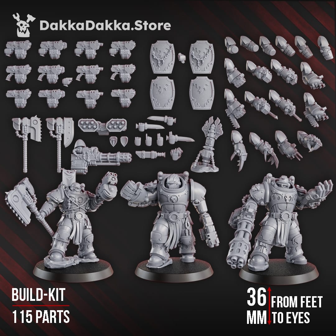 Tabletop Terrain Miniature Ignisaurus Clan Destroyers (build kit) - Armored Heavy Infantry Squad of Space Knights