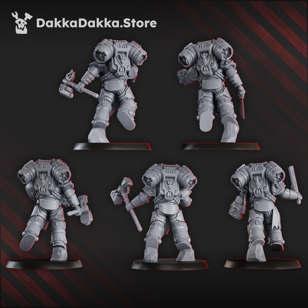 Tabletop Terrain Miniature Ignisaurus Clan Warriors Storm Squad with Jetpacks (x5) - Prime Armored Assault Unit of Space Knights