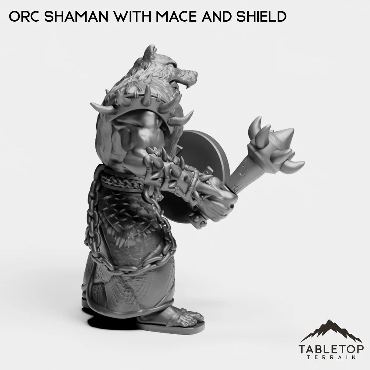 Tabletop Terrain Miniature Orc Shaman with Mace and Shield