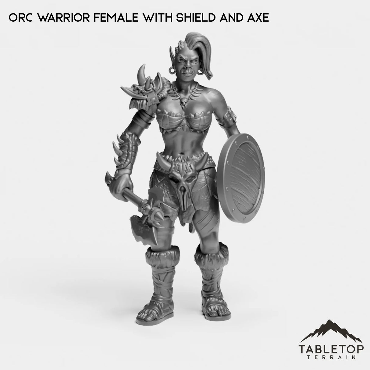 Tabletop Terrain Miniature Orc Warrior Female with Shield and Axe