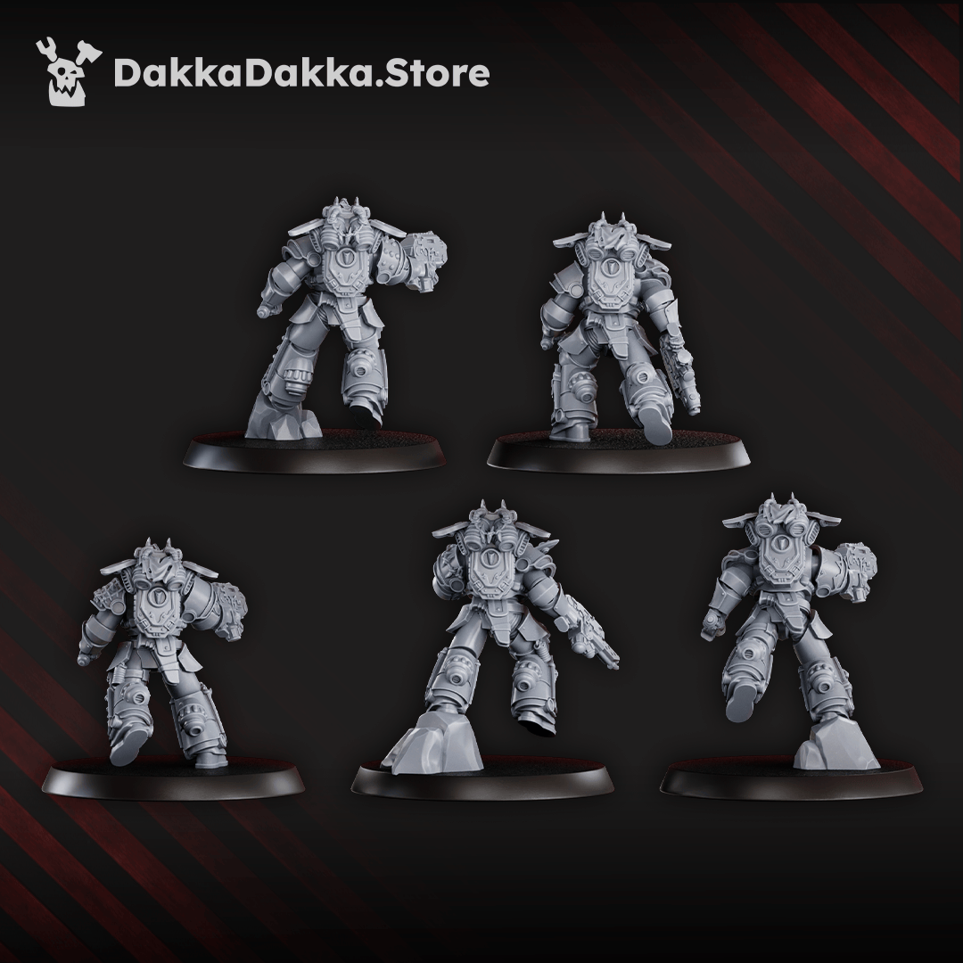 Tabletop Terrain Miniature White Megalodon Clan Storm Squad with Jetpacks (x5) - Prime Armored Assault Unit of Space Knights
