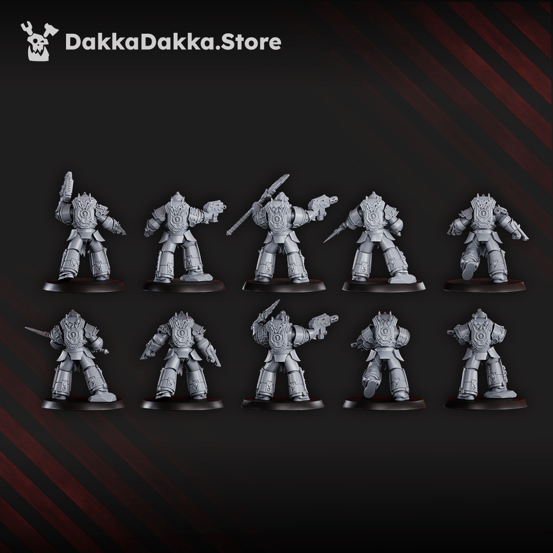 Tabletop Terrain Miniature White Megalodon Clan Warriors (x10) - Prime Armored Battleline Squad of Space Knights