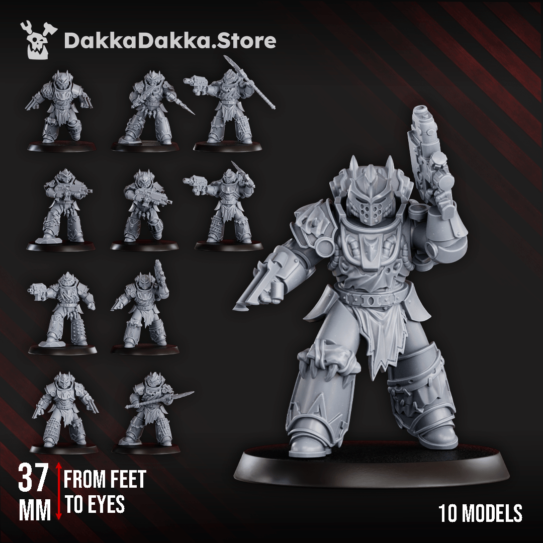 Tabletop Terrain Miniature White Megalodon Clan Warriors (x10) - Prime Armored Battleline Squad of Space Knights