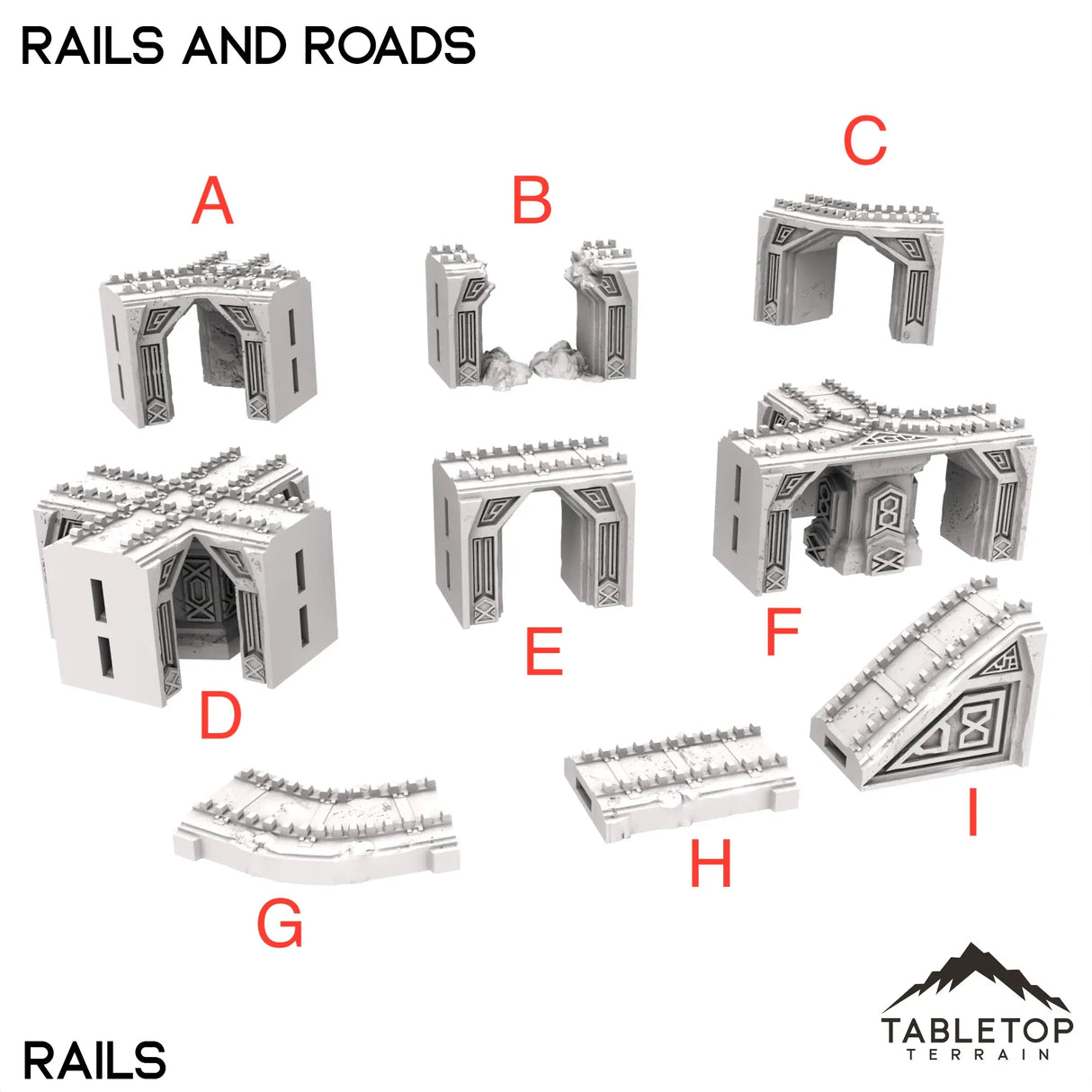 Tabletop Terrain Roads 32mm / A: Rail Y-Intersection Rails and Roads - Kingdom of Durak Deep