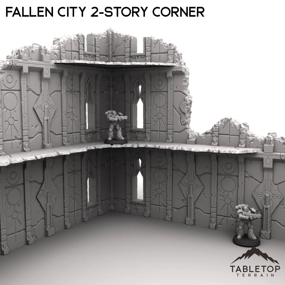 Tabletop Terrain Ruins Fallen City 2-Story Corner