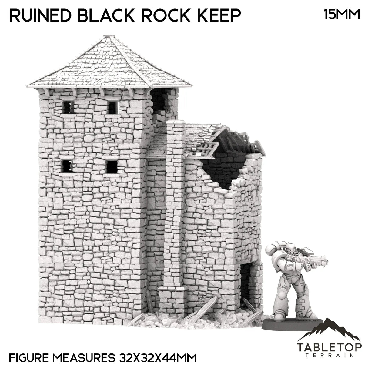 Tabletop Terrain Ruins Ruined Black Rock Keep - Country & King - Fantasy Historical Ruins