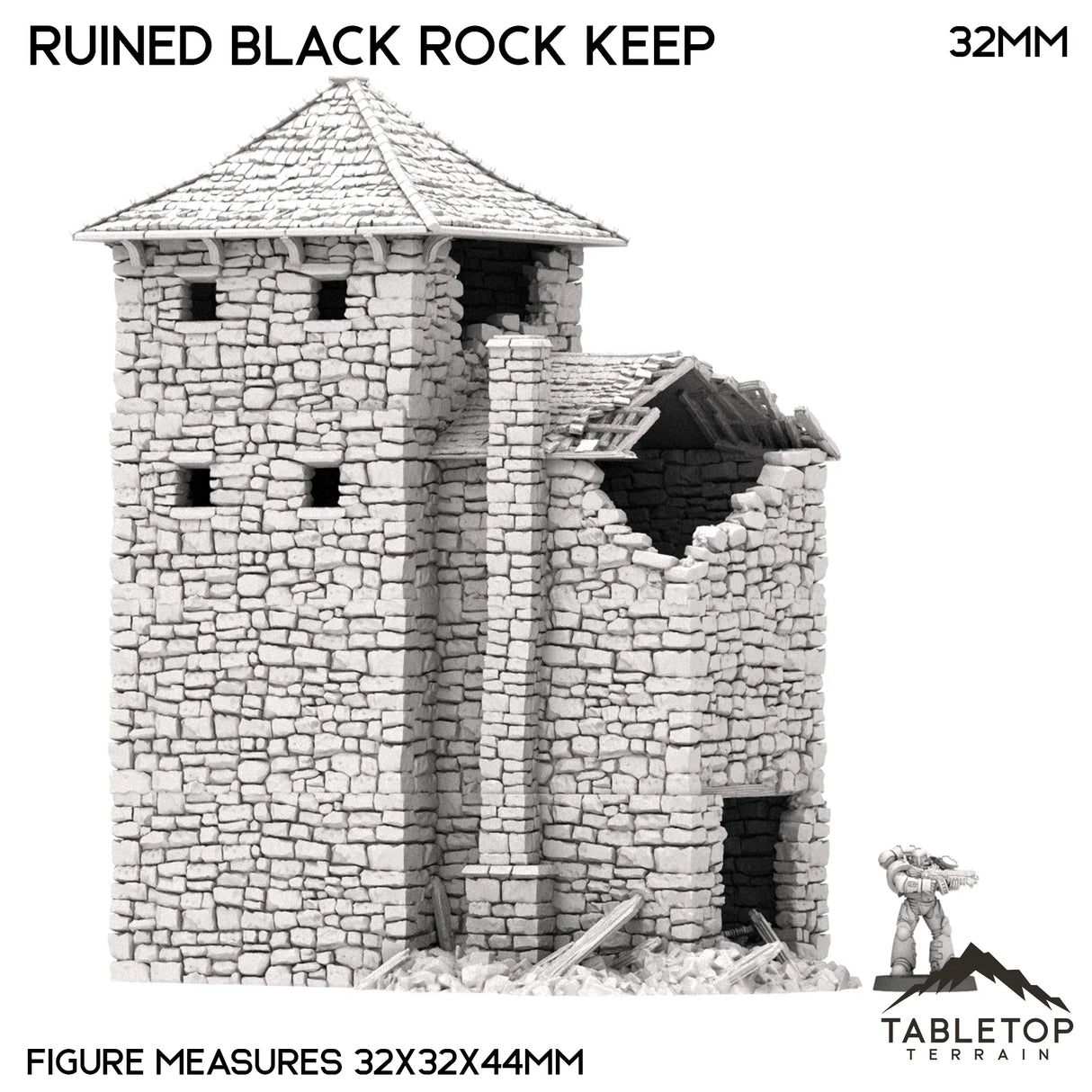 Tabletop Terrain Ruins Ruined Black Rock Keep - Country & King - Fantasy Historical Ruins