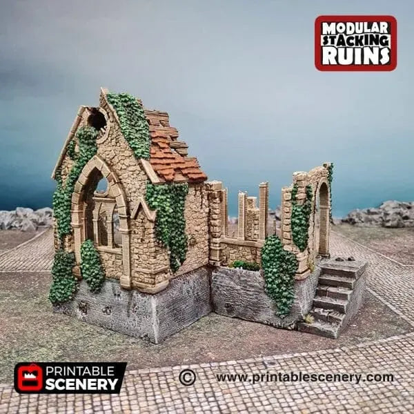 Tabletop Terrain Ruins Ruined Church - Bell Tower and Sept