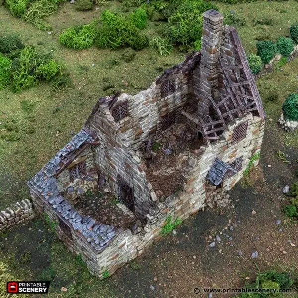 Tabletop Terrain Ruins Ruined Crow Cottage - Country & King - Fantasy Historical Ruins
