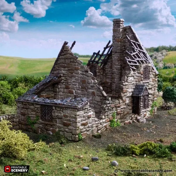 Tabletop Terrain Ruins Ruined Crow Cottage - Country & King - Fantasy Historical Ruins