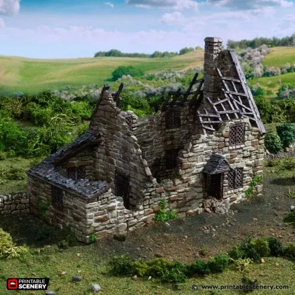 Tabletop Terrain Ruins Ruined Crow Cottage - Country & King - Fantasy Historical Ruins