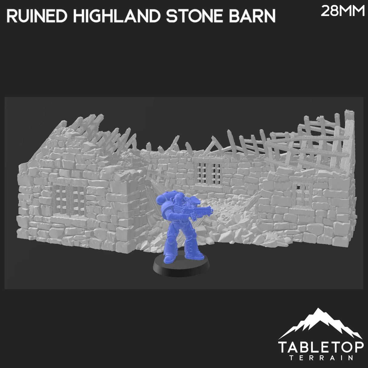 Tabletop Terrain Ruins Ruined Highland Stone Barn - Country & King - Fantasy Historical Ruins