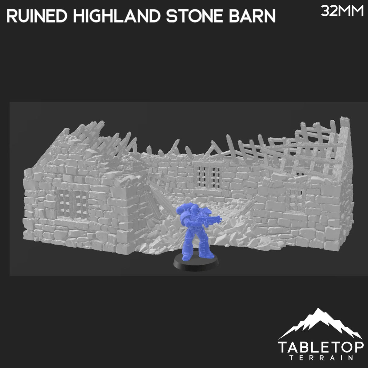 Tabletop Terrain Ruins Ruined Highland Stone Barn - Country & King - Fantasy Historical Ruins