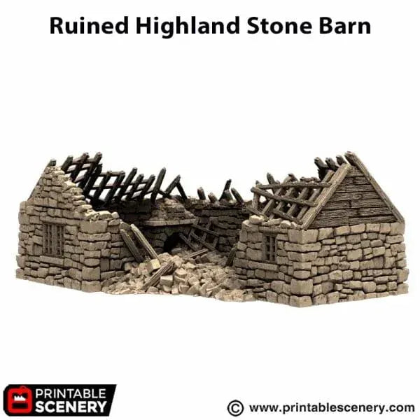 Tabletop Terrain Ruins Ruined Highland Stone Barn - Country & King - Fantasy Historical Ruins