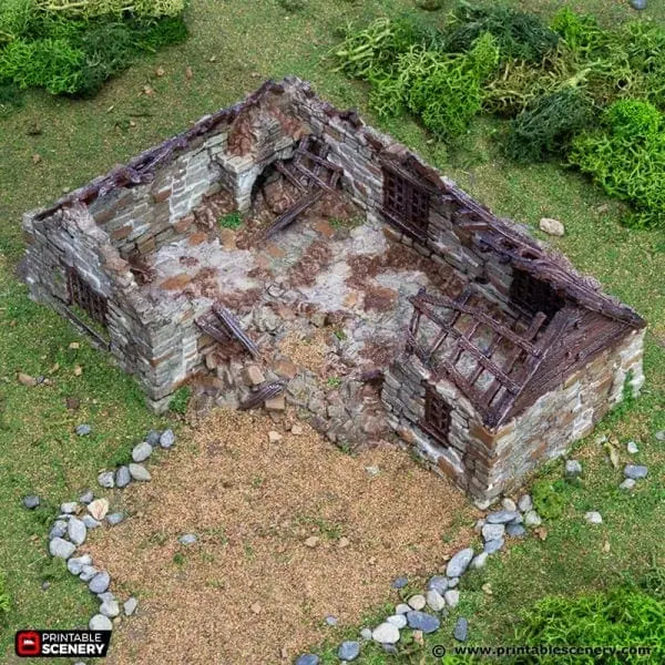 Tabletop Terrain Ruins Ruined Highland Stone Barn - Country & King - Fantasy Historical Ruins