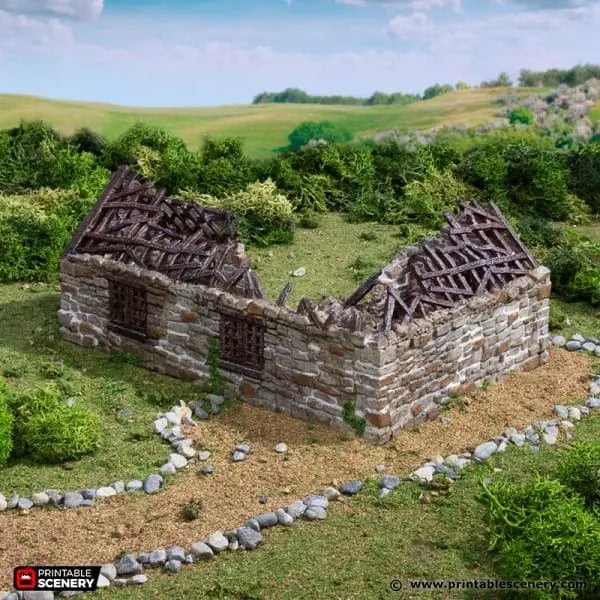 Tabletop Terrain Ruins Ruined Highland Stone Barn - Country & King - Fantasy Historical Ruins